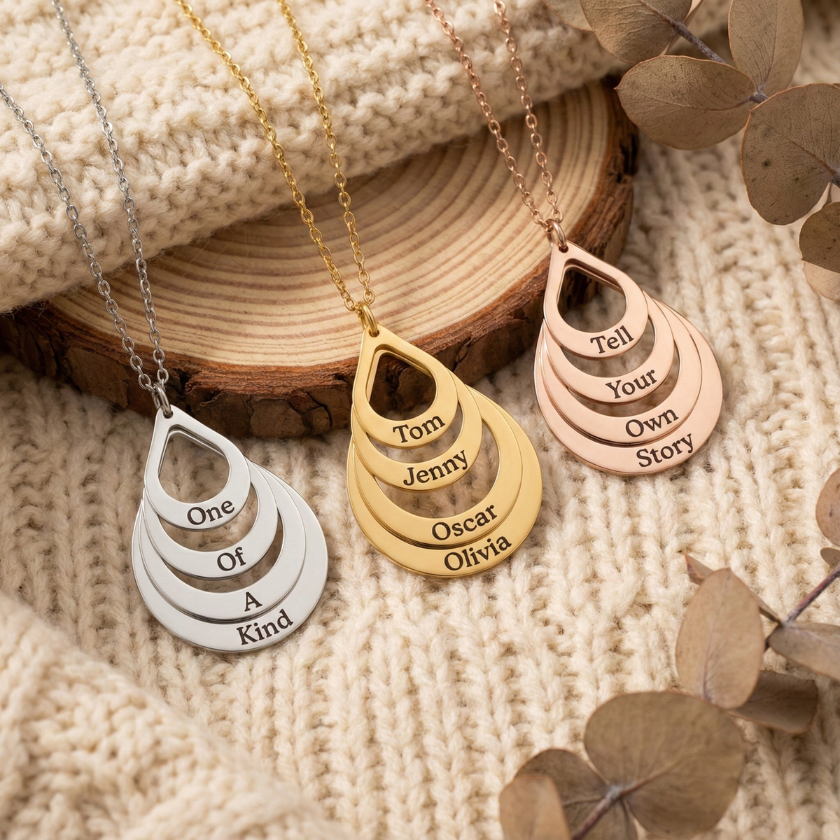 Personalised 4 Name Necklace – Engraved Pendant | The Ripple Quad