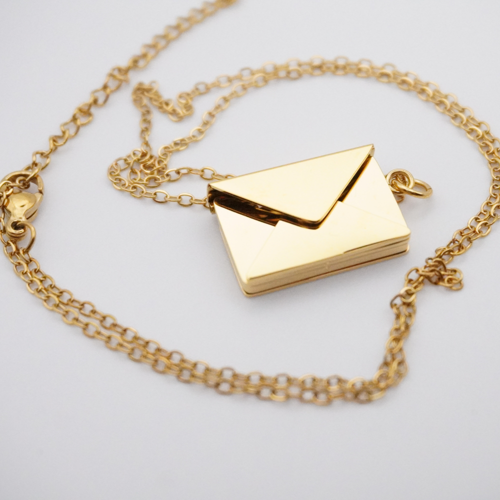 Secret Keeper: Stainless Steel Necklace Envelope with hidden message