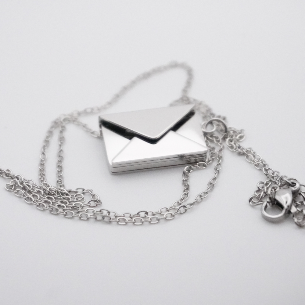 Secret Keeper: Stainless Steel Necklace Envelope with hidden message