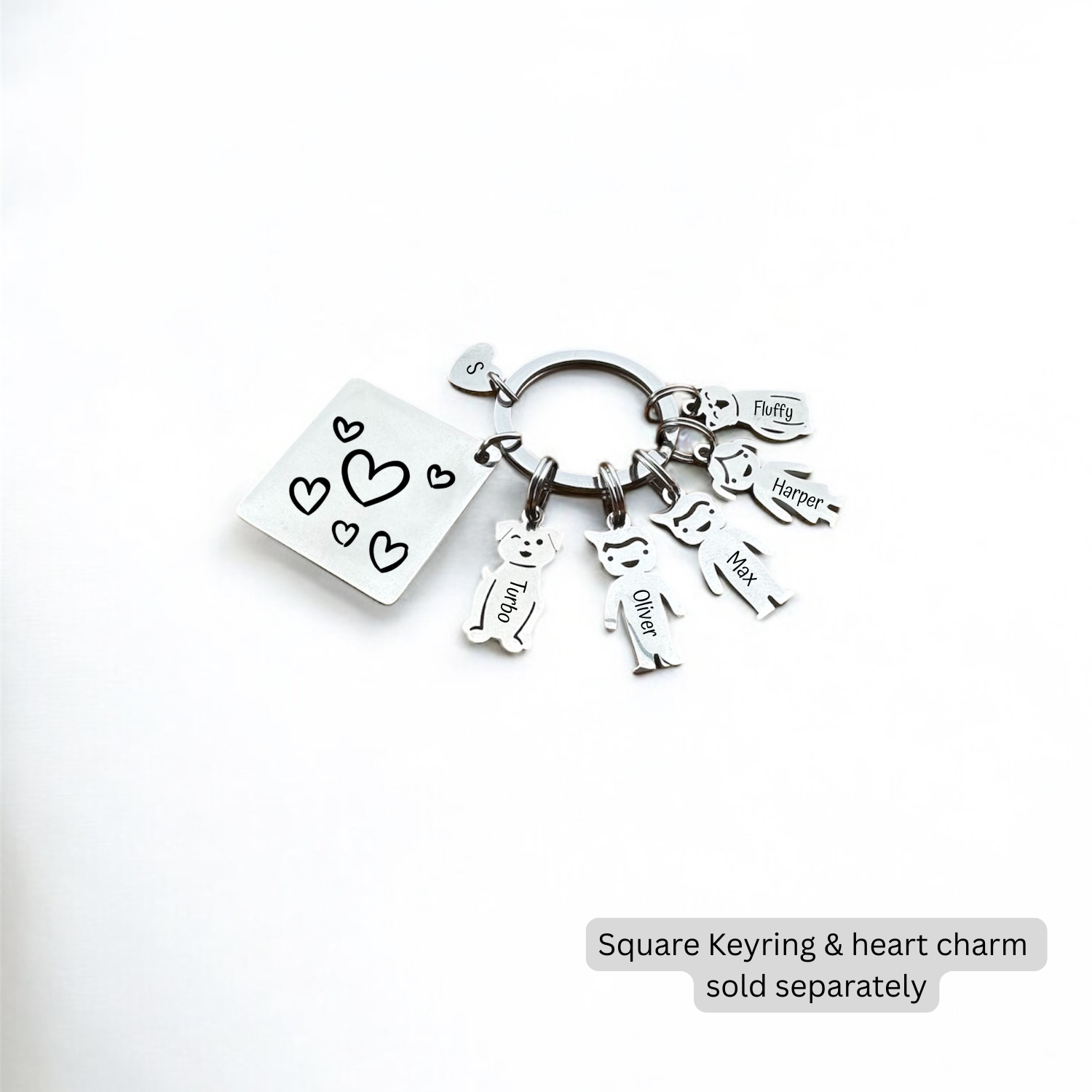 Pocket Loved Ones: Personalised Stainless Steel Keyring with Kids & Pets Charms