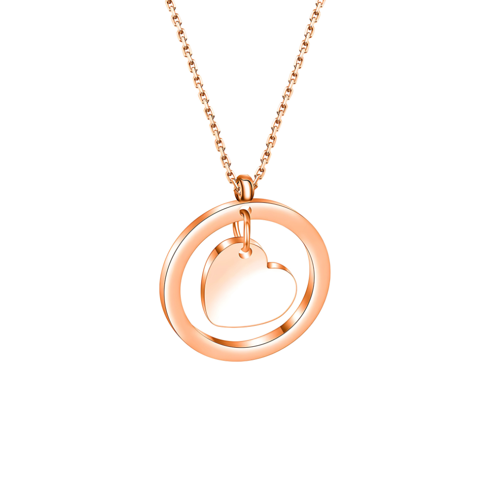 Cherished Circle: Stainless Steel Round Pendant Necklace with Heart Charm with Personalised Engraving