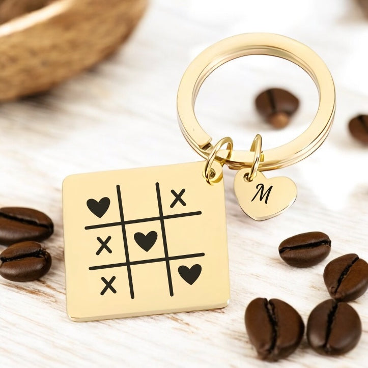Square Keyring with Love Heart and Personalised Engraving