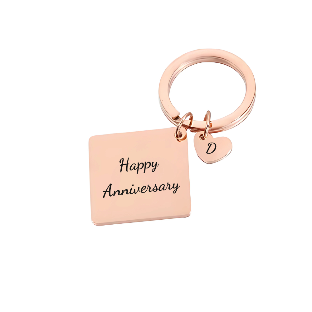 Square Keyring with Love Heart and Personalised Engraving