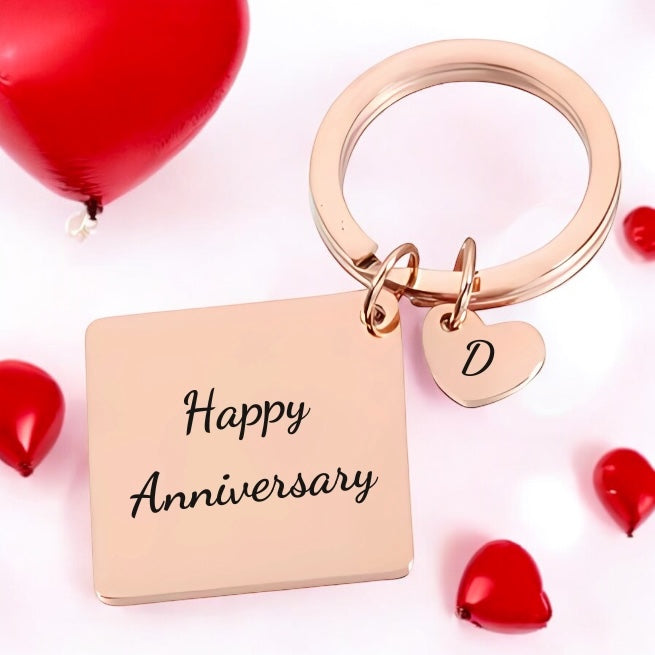 Square Keyring with Love Heart and Personalised Engraving