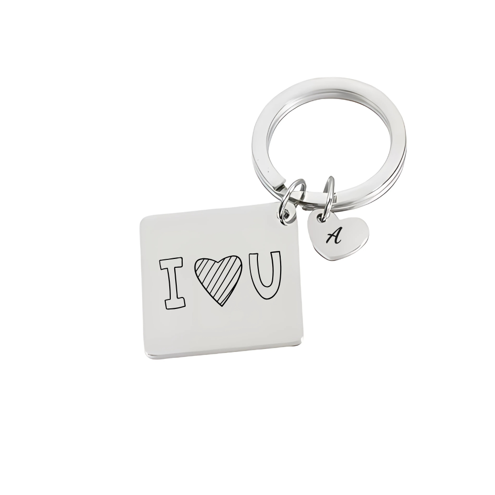 Square Keyring with Love Heart and Personalised Engraving