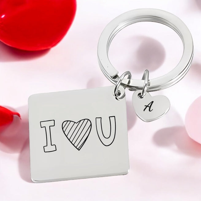 Square Keyring with Love Heart and Personalised Engraving