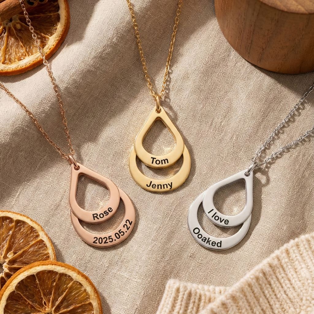 The Ripple Duo: Personalised Stainless Steel Pendant Necklace